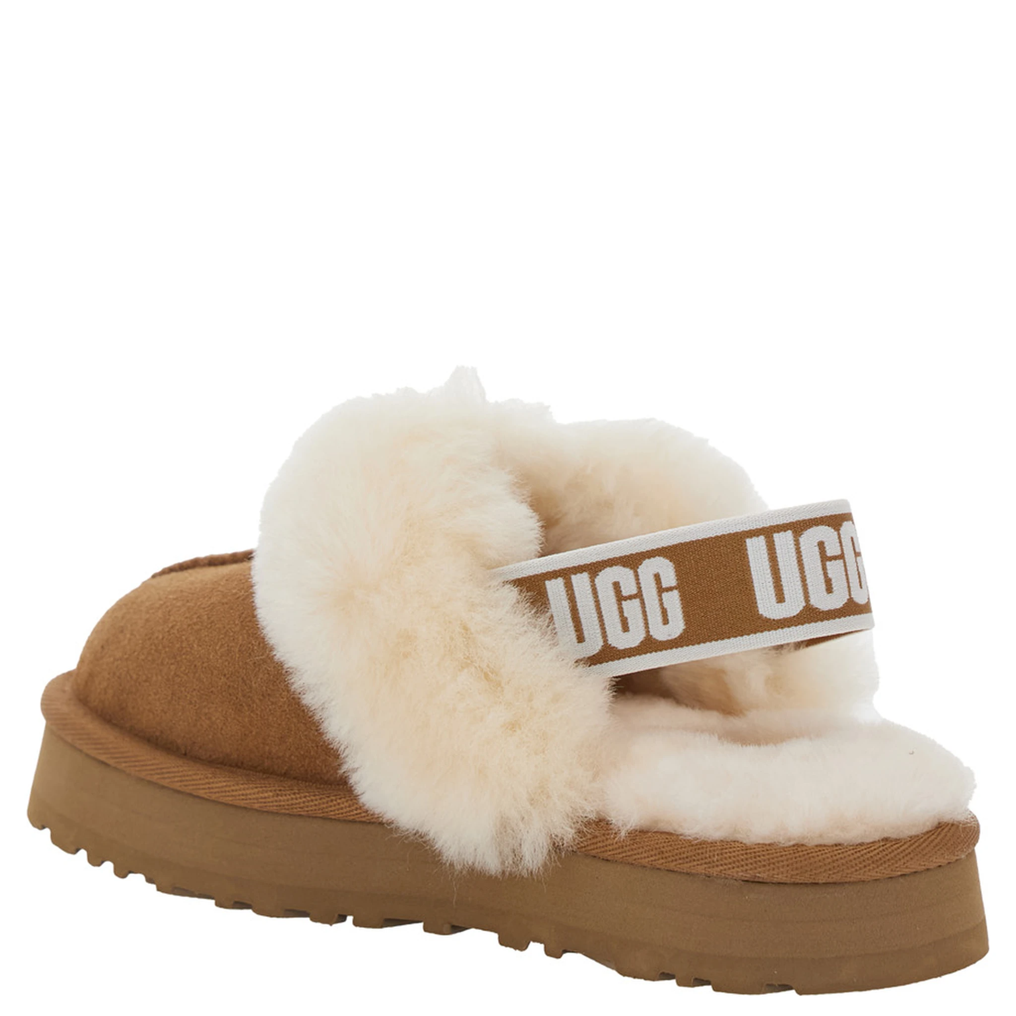 Disquette Beige Mule with Fur and Logo on Back in Suede Girl