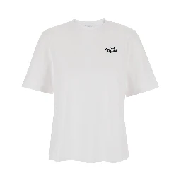 White T-Shirt with Logo Lettering Printed on the Front in Cotton Woman