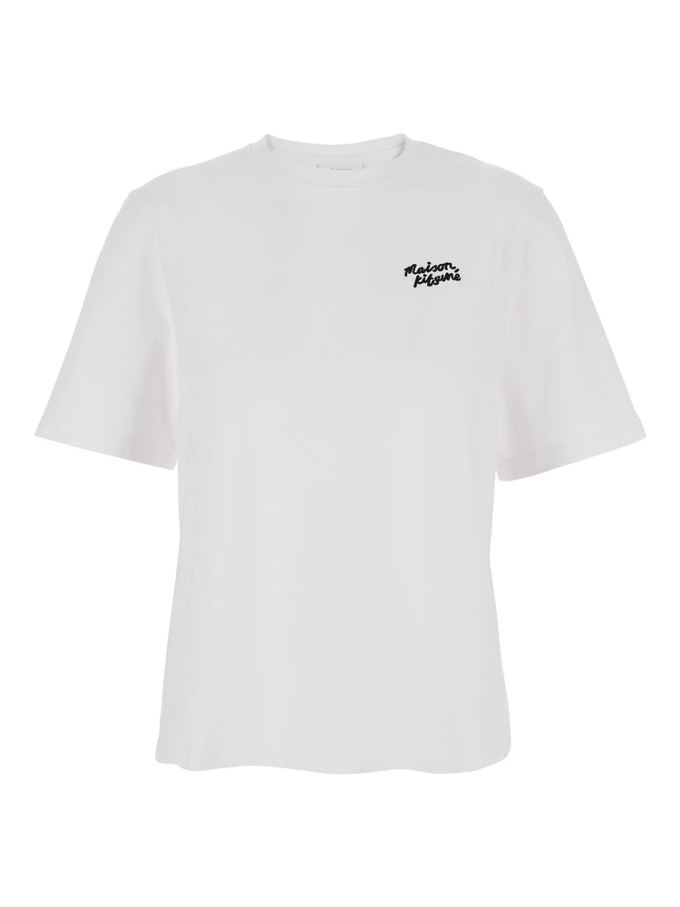 White T-Shirt with Logo Lettering Printed on the Front in Cotton Woman