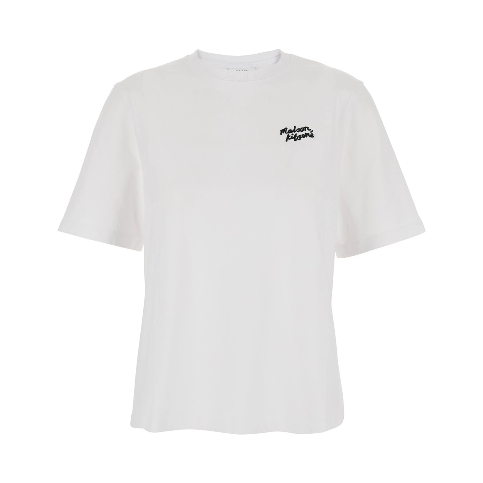 White T-Shirt with Logo Lettering Printed on the Front in Cotton Woman