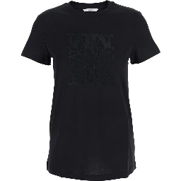Black Crew Neck T-Shirt with Front Logo in Cotton Woman