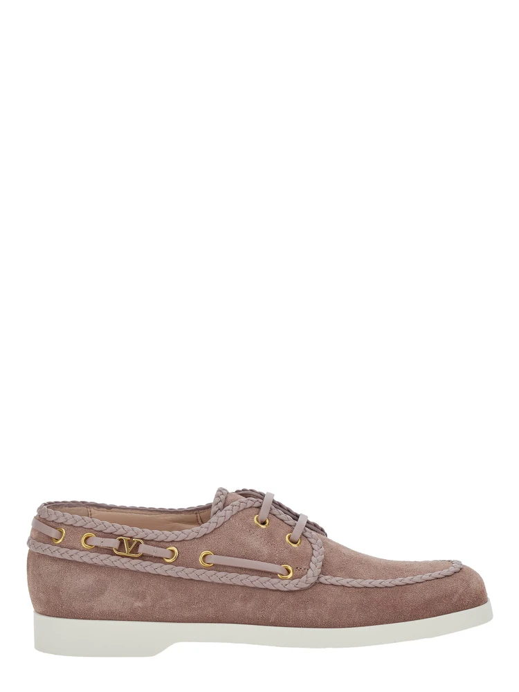 Beige Loafers with Front Laces and Chunky Decorative Laces in Suede Woman