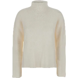 Orlaya White Sweater with High Neck and Dropped Shoulders in Cashmere Blend Woman