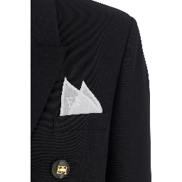 Black Double-Breasted Jacket with Notched Revers in Wool Blend Woman