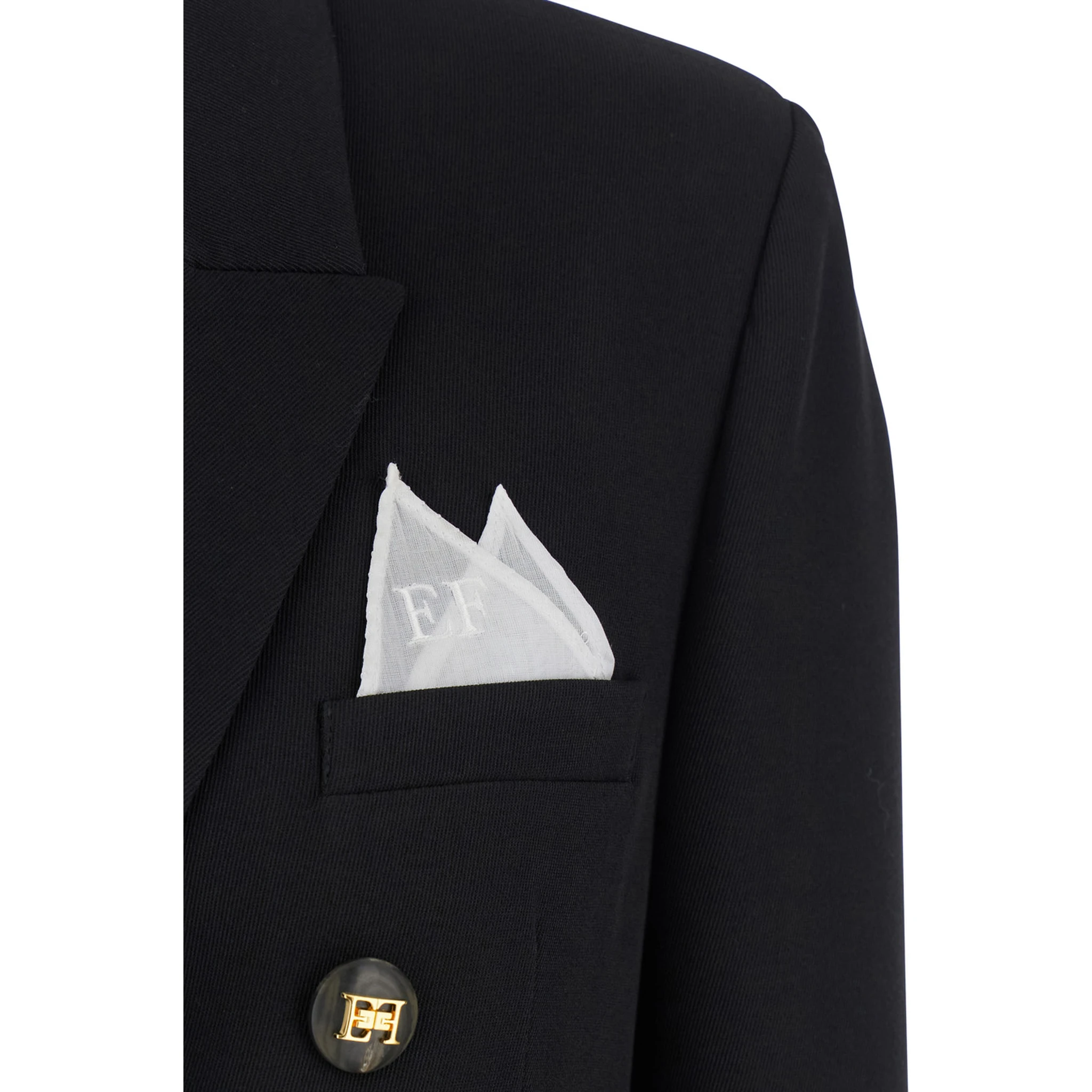 Black Double-Breasted Jacket with Notched Revers in Wool Blend Woman