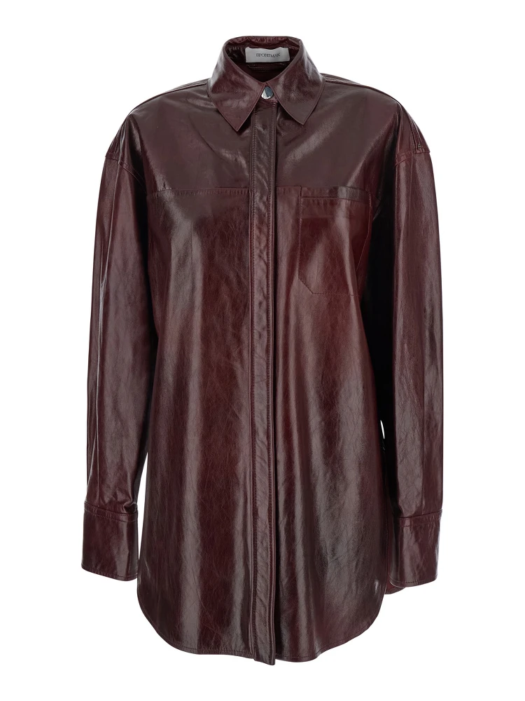 Borel Bordeaux Jacket with Classic Collar and Front Button Closure in Leather Woman