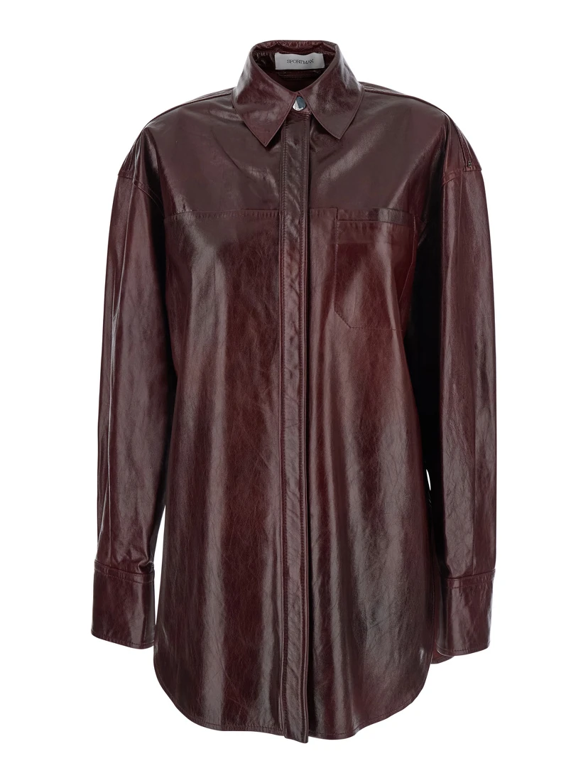 Borel Bordeaux Jacket with Classic Collar and Front Button Closure in Leather Woman