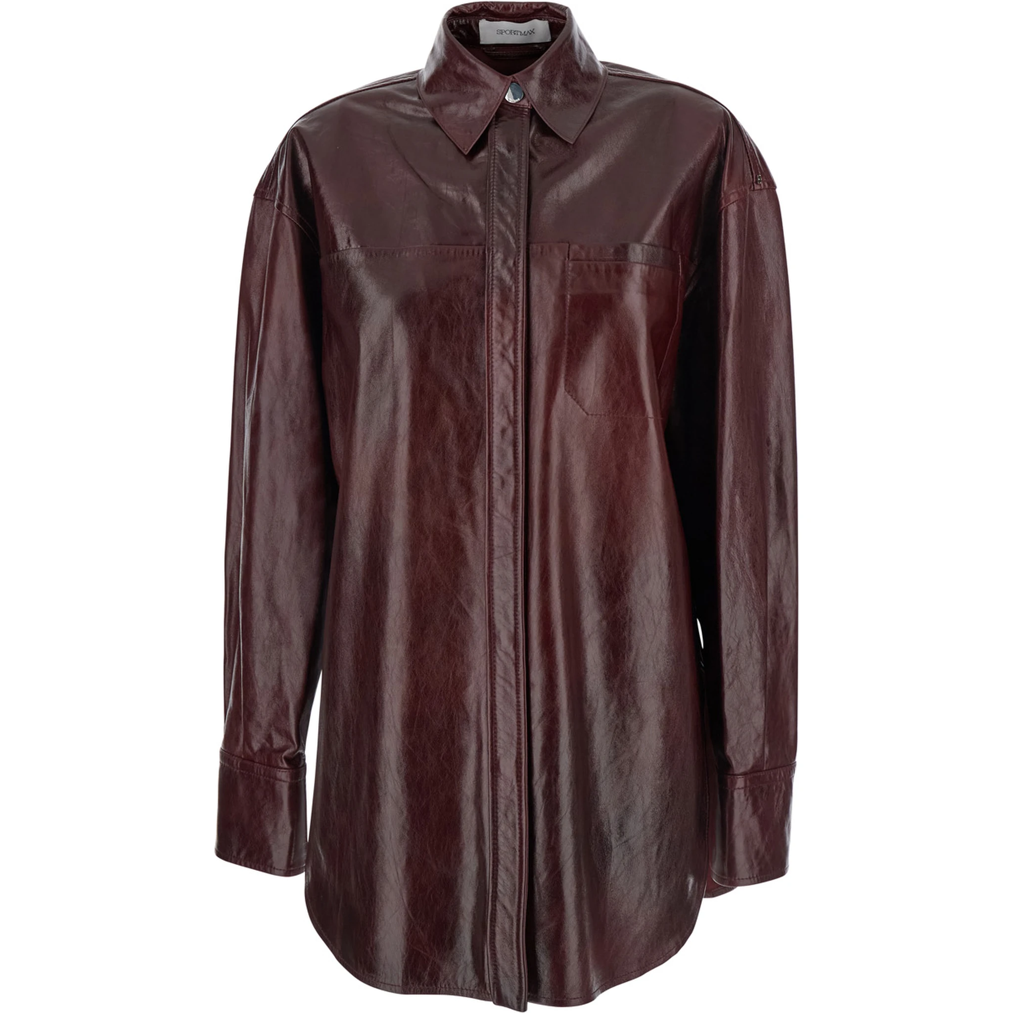Borel Bordeaux Jacket with Classic Collar and Front Button Closure in Leather Woman