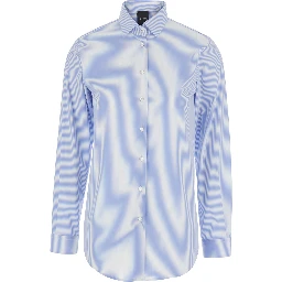Light Blue Shirt with Classic Collar and Curved Hem in Cotton Woman