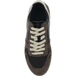 Black Low-Top Sneakers with Suede Inserts in Leather Woman