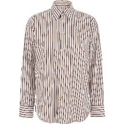 Multicolor Shirt with Classic Collar and All-Over Striped Motif in Cotton Woman