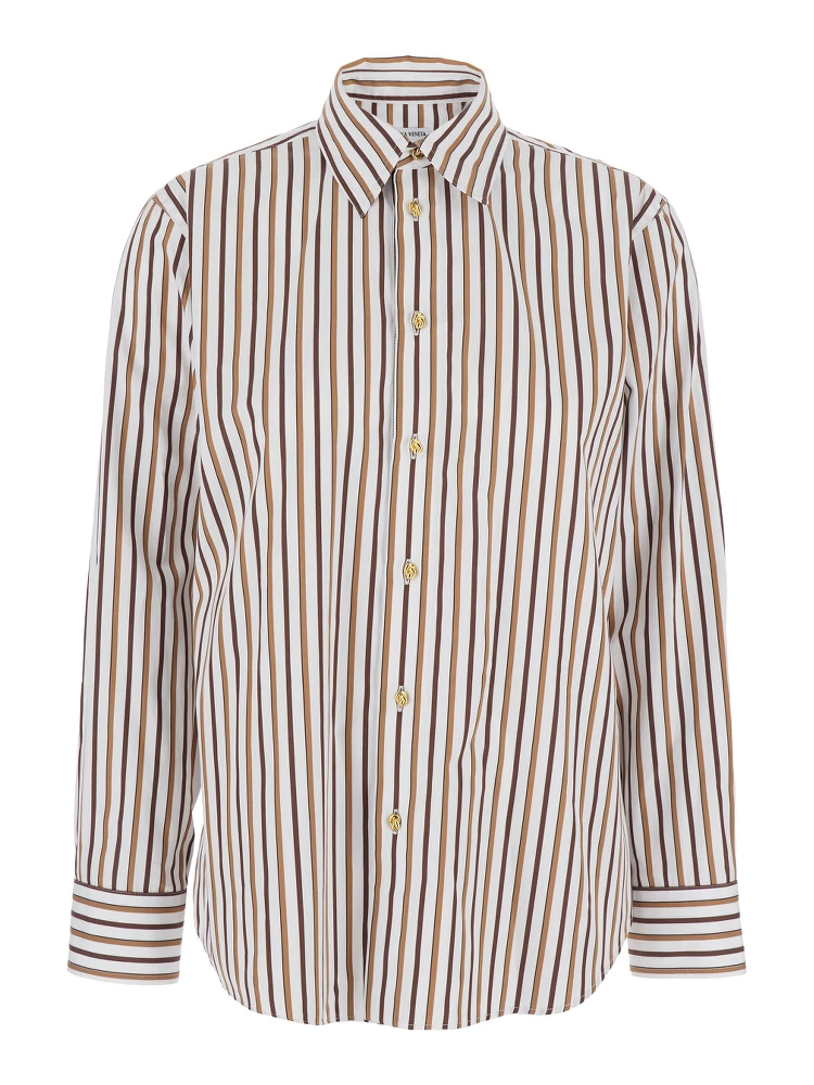 Multicolor Shirt with Classic Collar and All-Over Striped Motif in Cotton Woman
