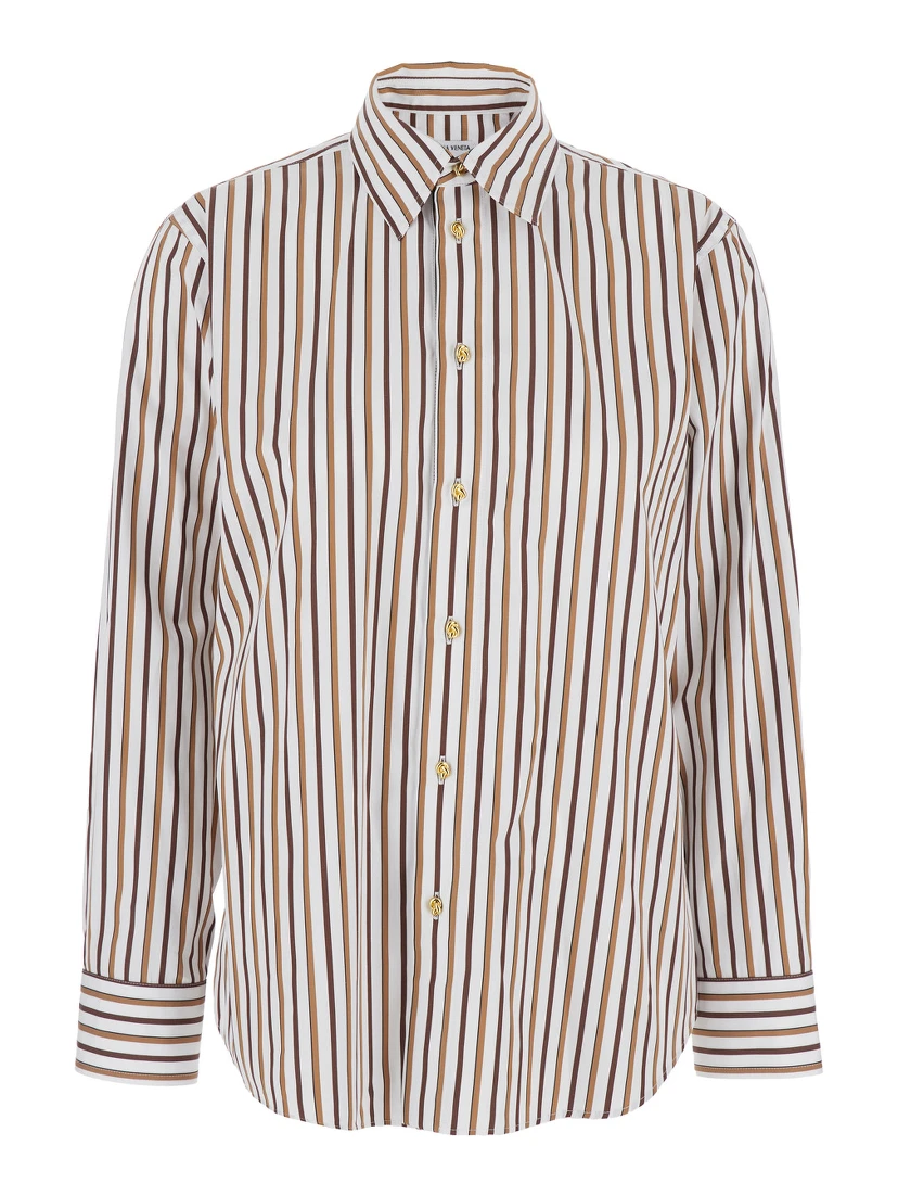 Multicolor Shirt with Classic Collar and All-Over Striped Motif in Cotton Woman
