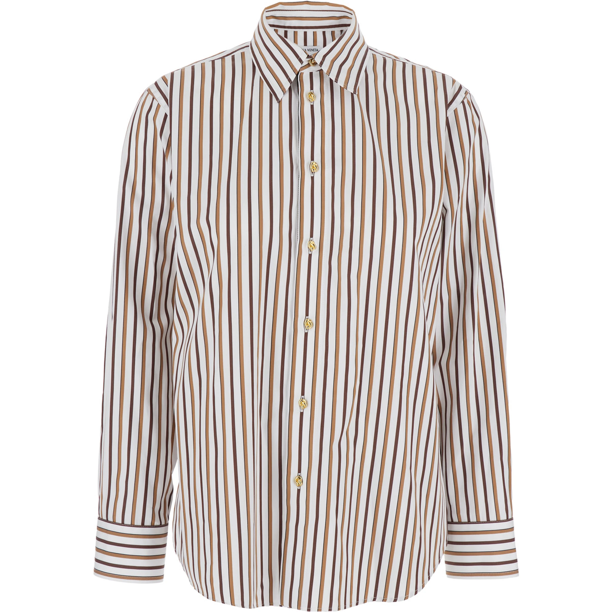 Multicolor Shirt with Classic Collar and All-Over Striped Motif in Cotton Woman
