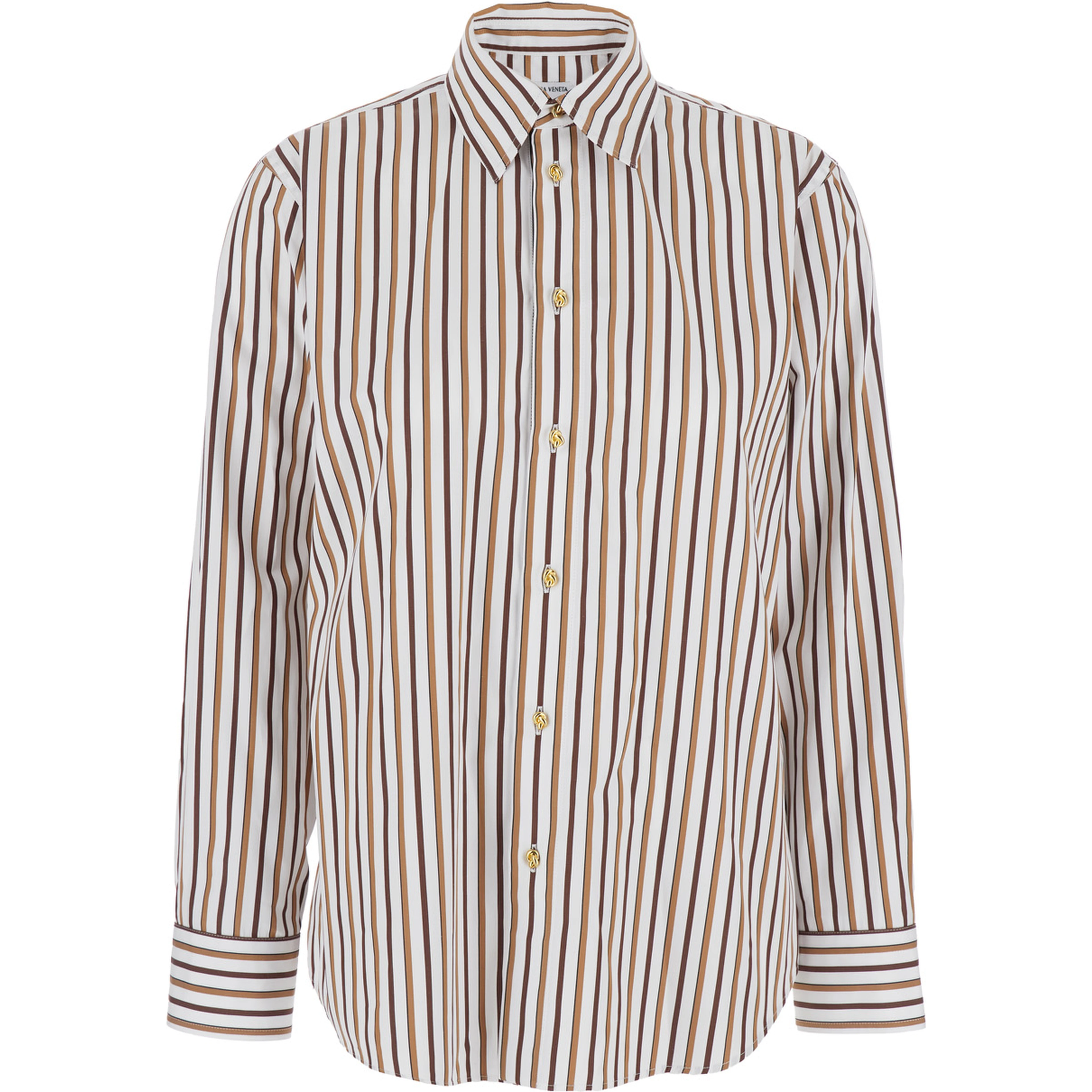 Multicolor Shirt with Classic Collar and All-Over Striped Motif in Cotton Woman
