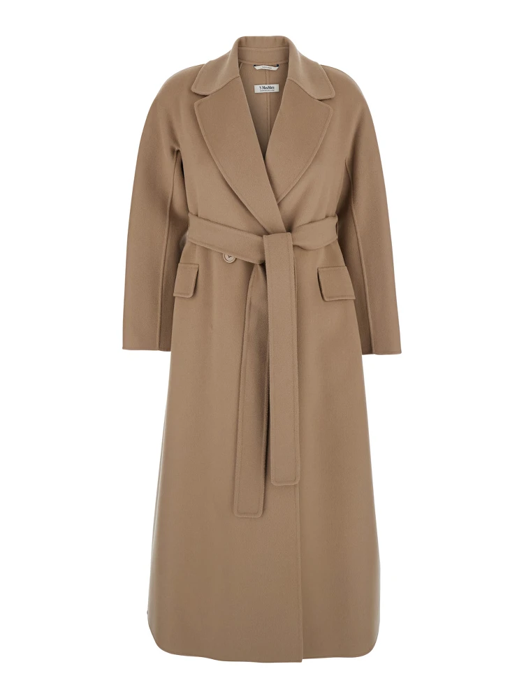 Enzo Beige Coat with Wide Notched Revers in Virgin Wool Woman