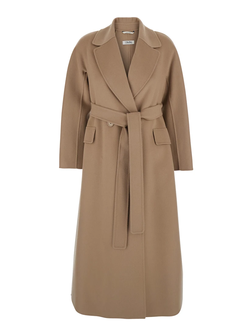 Enzo Beige Coat with Wide Notched Revers in Virgin Wool Woman