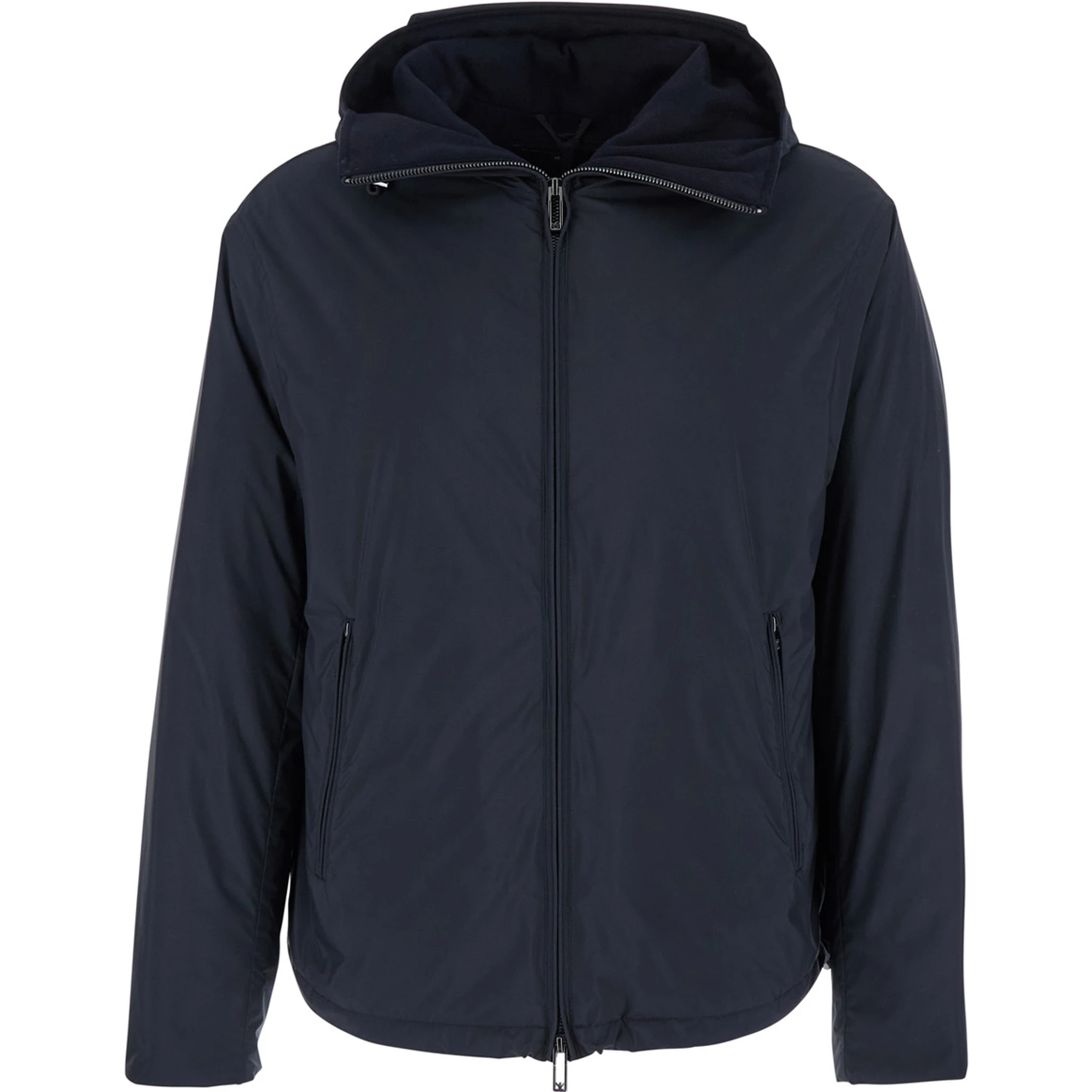 Blue Down Jacket with Hood and Front Zip Closure in Tech Fabric Man