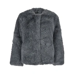 Grey Fur Jacket with High Neck and Concealed Front Closure in Ecofur Woman