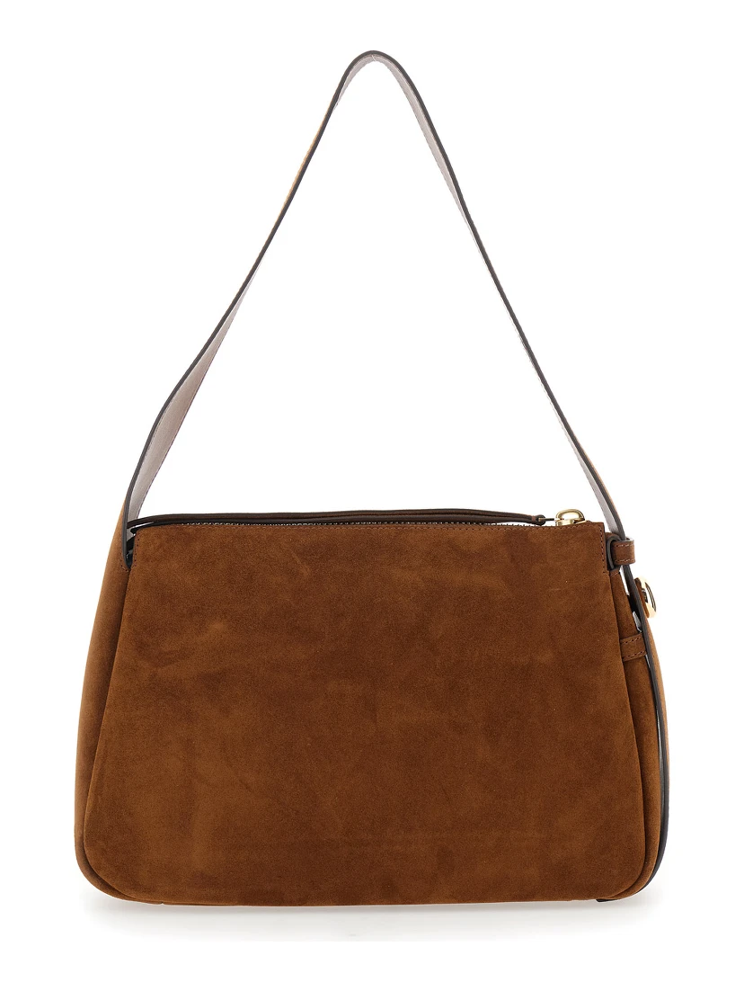 Romy Brown Shoulder Bag with Adjustable Shoulder Strap in Grained Leather Woman