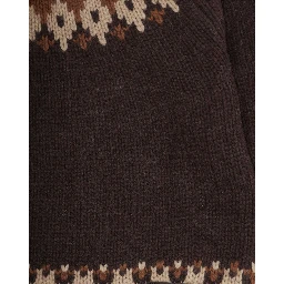 Brown Crew Neck Sweater with Geometric Motif in Wool Blend Boy