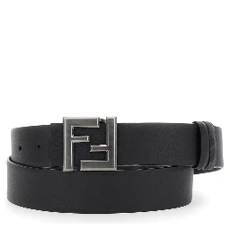 Black Reversible Belt with FF Buckle in Leather Man