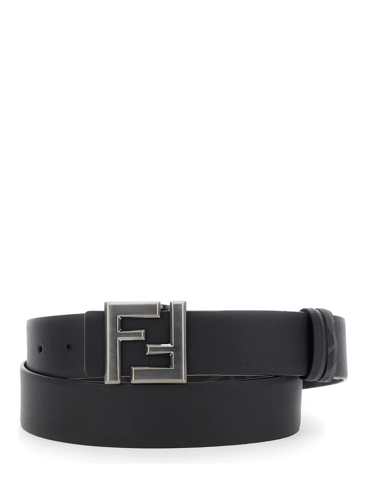 Black Reversible Belt with FF Buckle in Leather Man