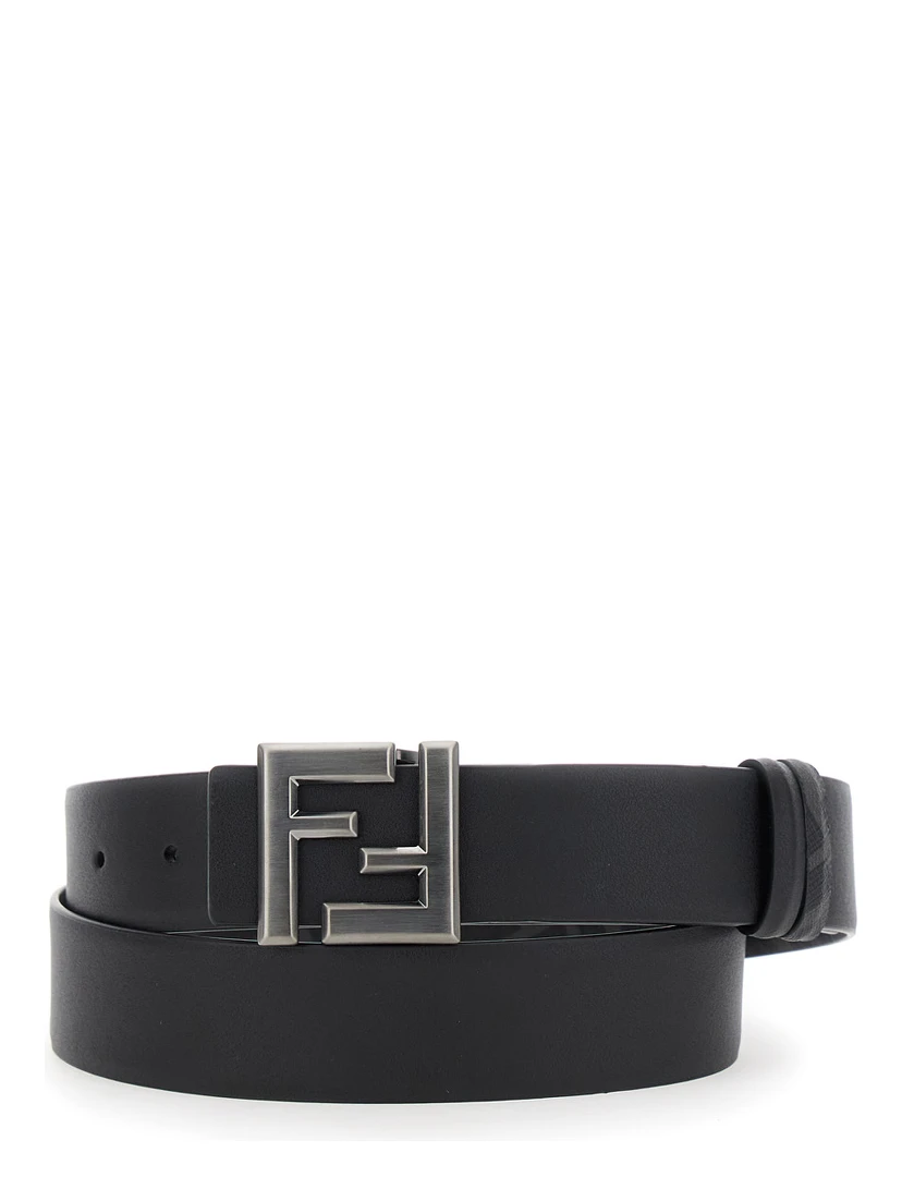 Black Reversible Belt with FF Buckle in Leather Man