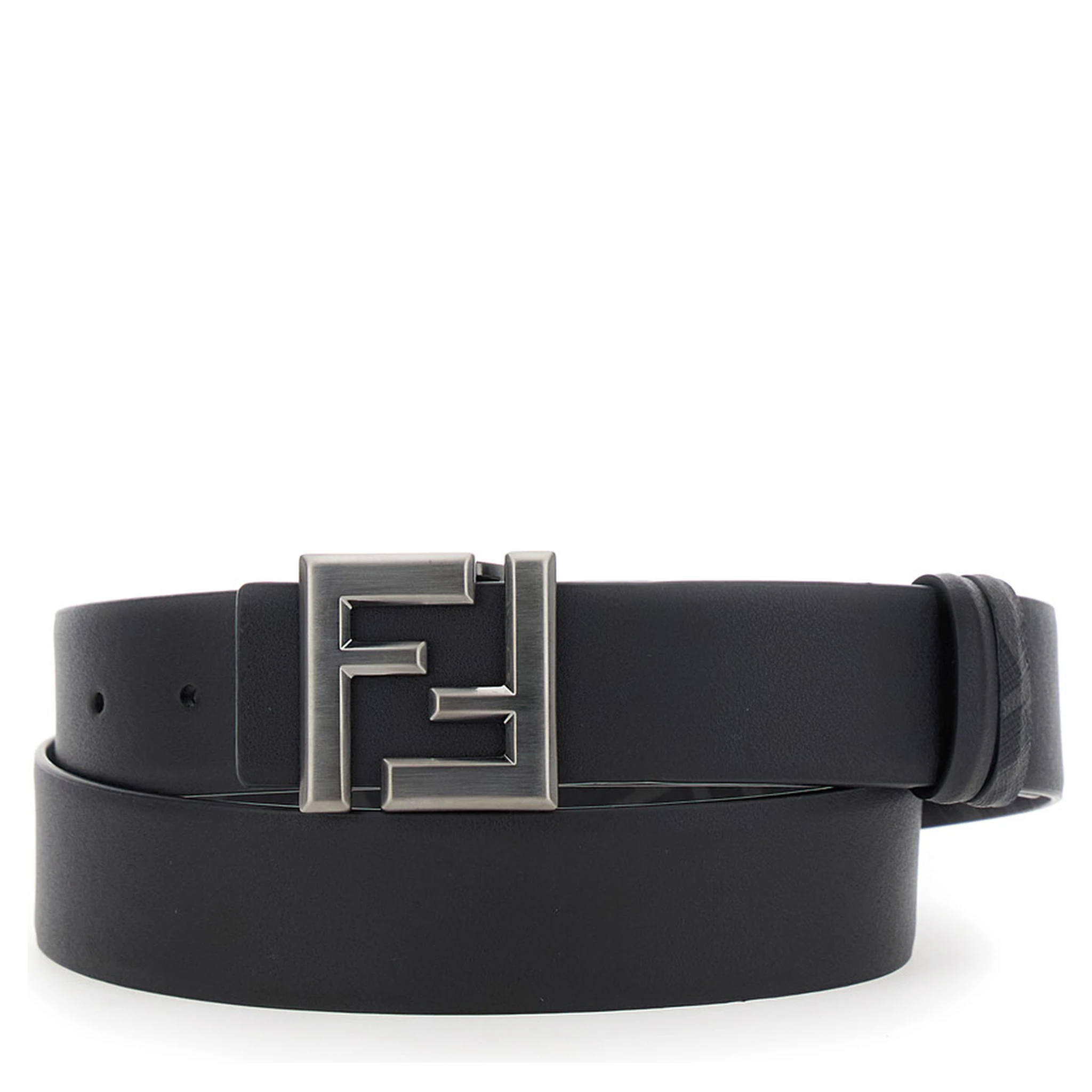Black Reversible Belt with FF Buckle in Leather Man