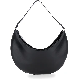 Le Calisso Rond Large Black Shoulder Bag with Adjustable Strap and Embossed Logo in Leather Woman