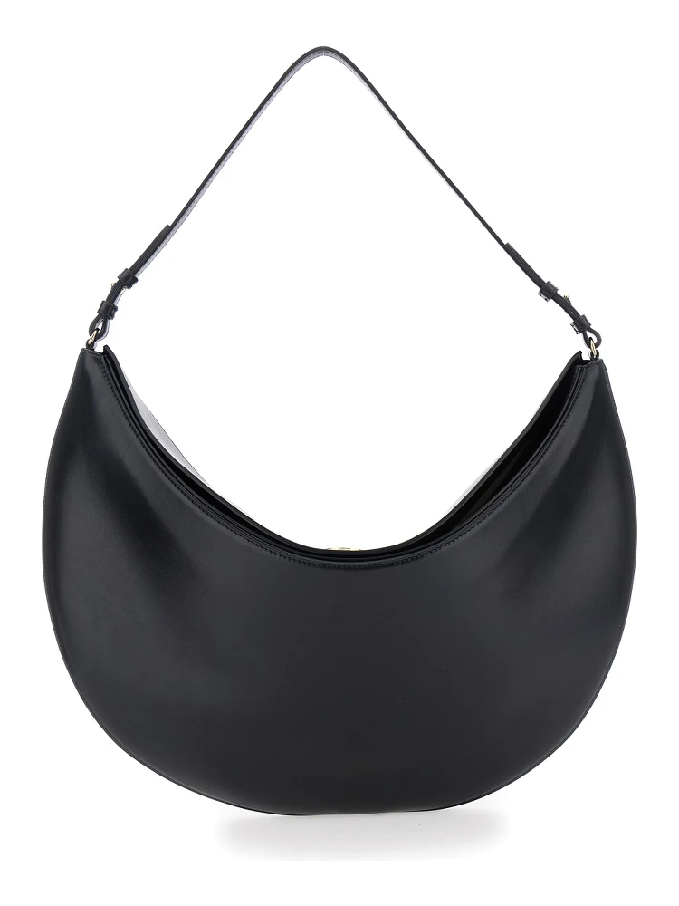 Le Calisso Rond Large Black Shoulder Bag with Adjustable Strap and Embossed Logo in Leather Woman