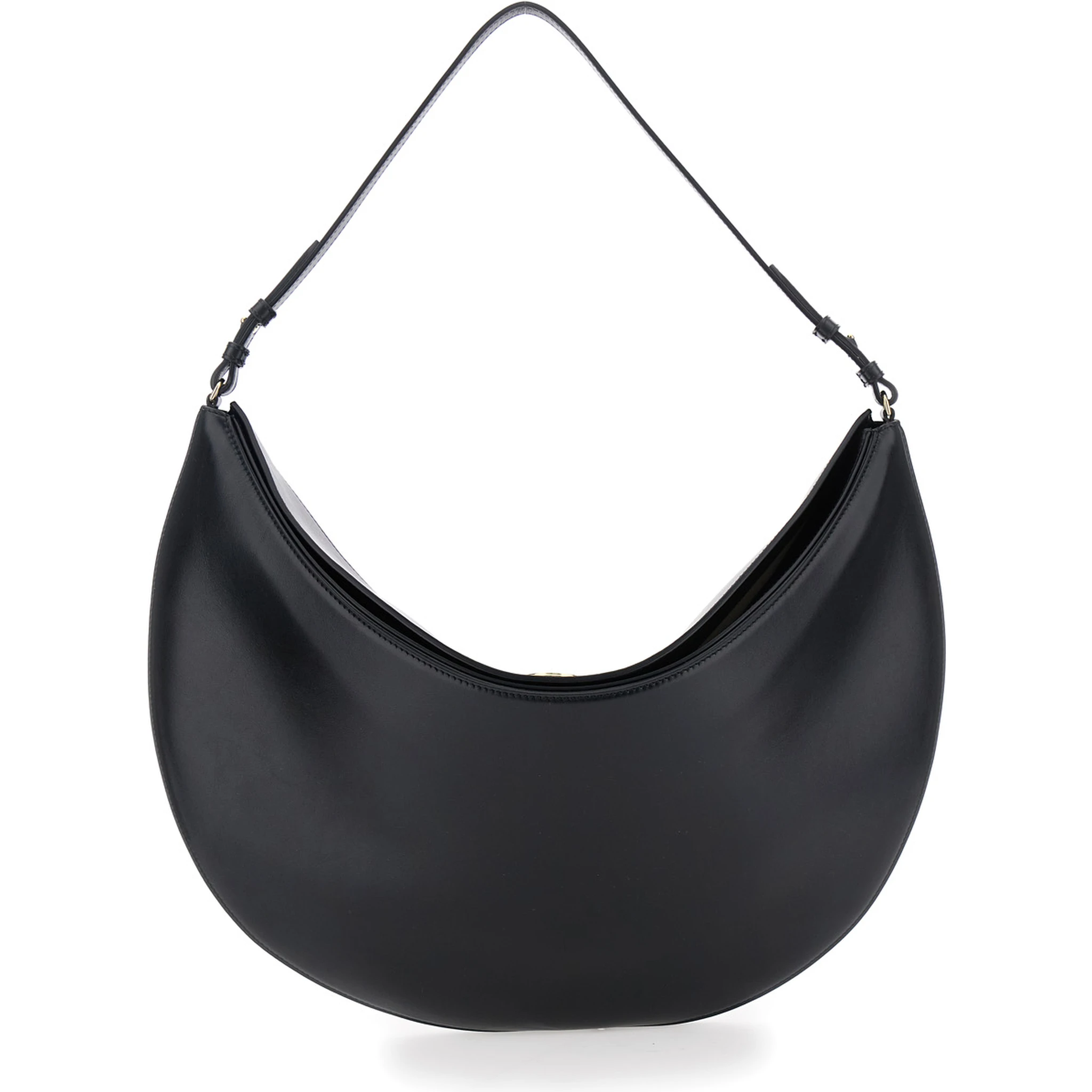 Le Calisso Rond Large Black Shoulder Bag with Adjustable Strap and Embossed Logo in Leather Woman