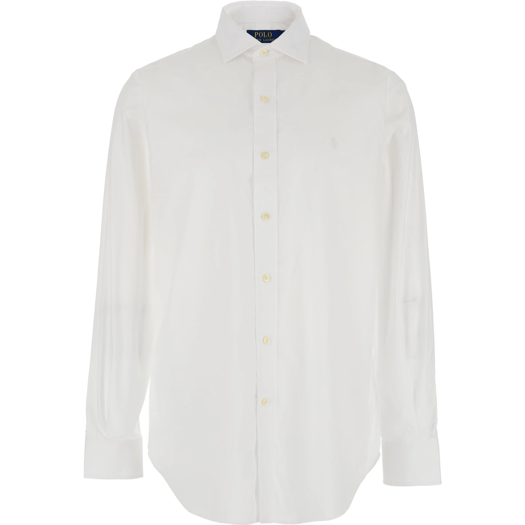 Custom Fit White Shirt with Pointed Collar and Tone on Tone Pony Embroidery on the Front in Cotton Man