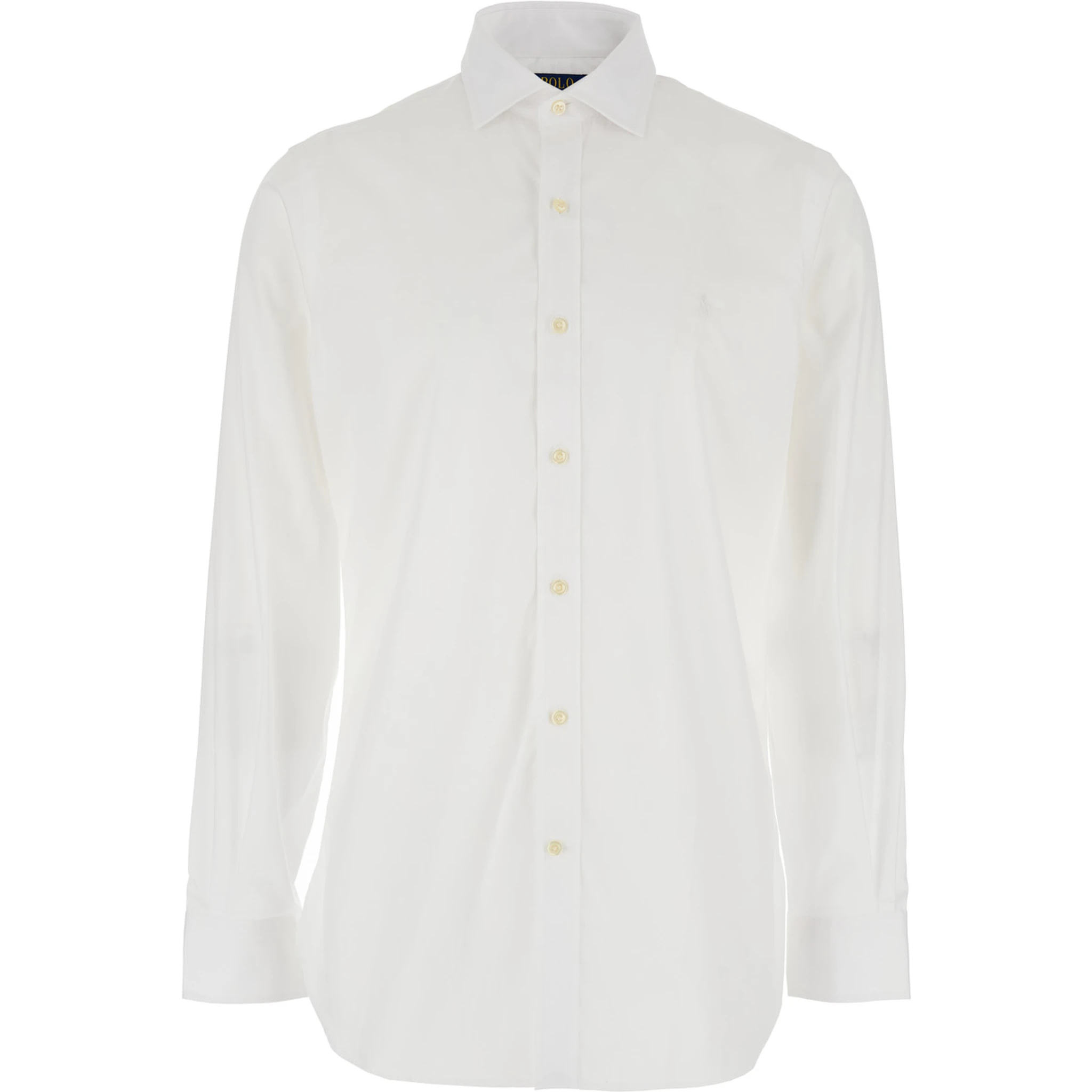 Slim Fit White Shirt with Pointed Collar and Embroidery on the Front in Cotton Man