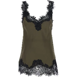 Megan Green Sleeveless Top with Lace Details in Silk Woman