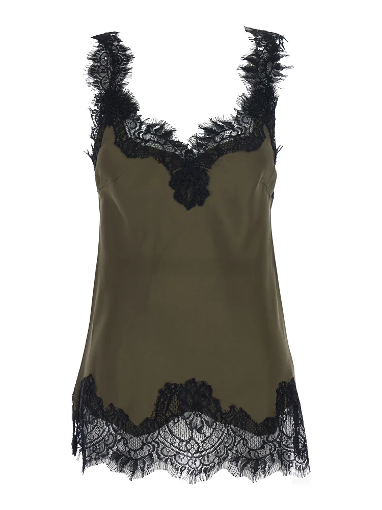 Megan Green Sleeveless Top with Lace Details in Silk Woman