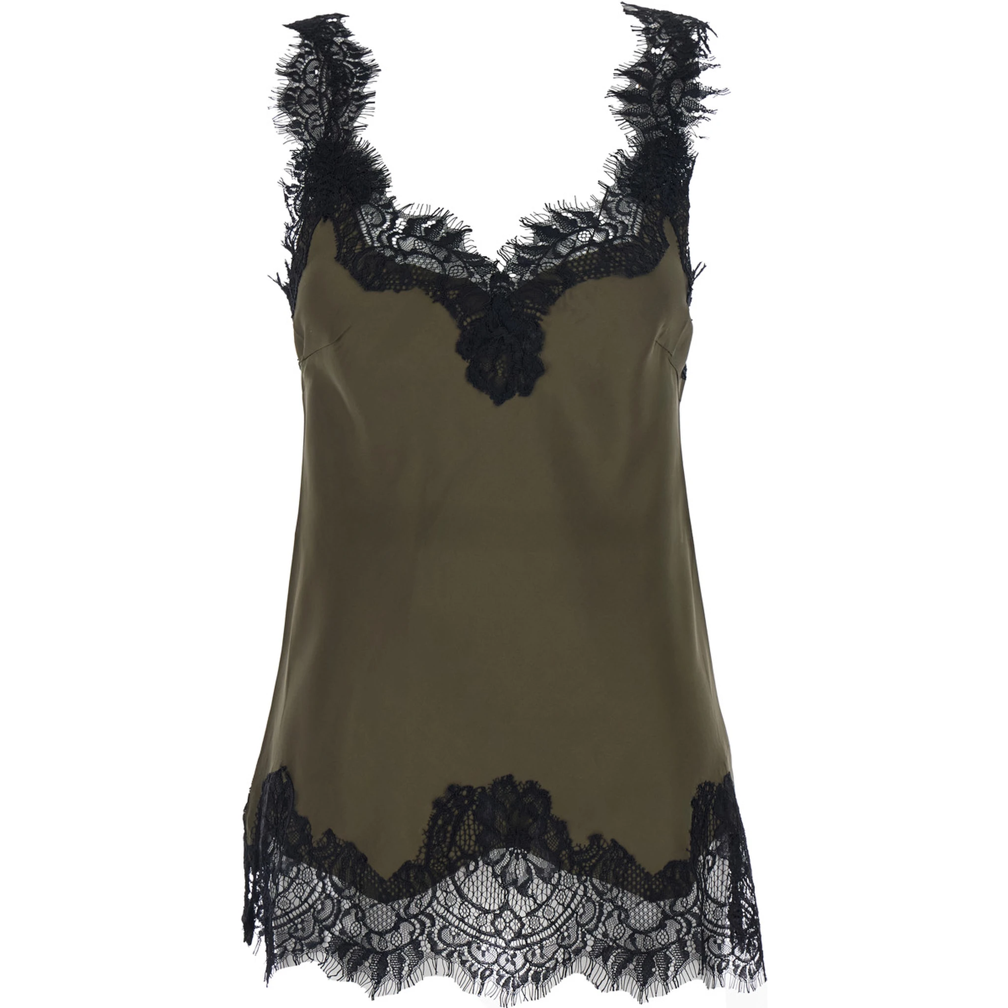 Megan Green Sleeveless Top with Lace Details in Silk Woman