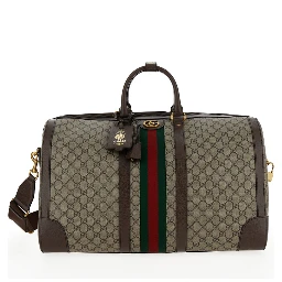 Gucci Savoy Big Beige and Ebony Travel Duffle Bag with Web Detail in GG Supreme Canvas Man