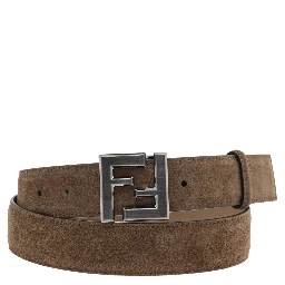 Brown Belt with FF Buckle Closure in Suede Man