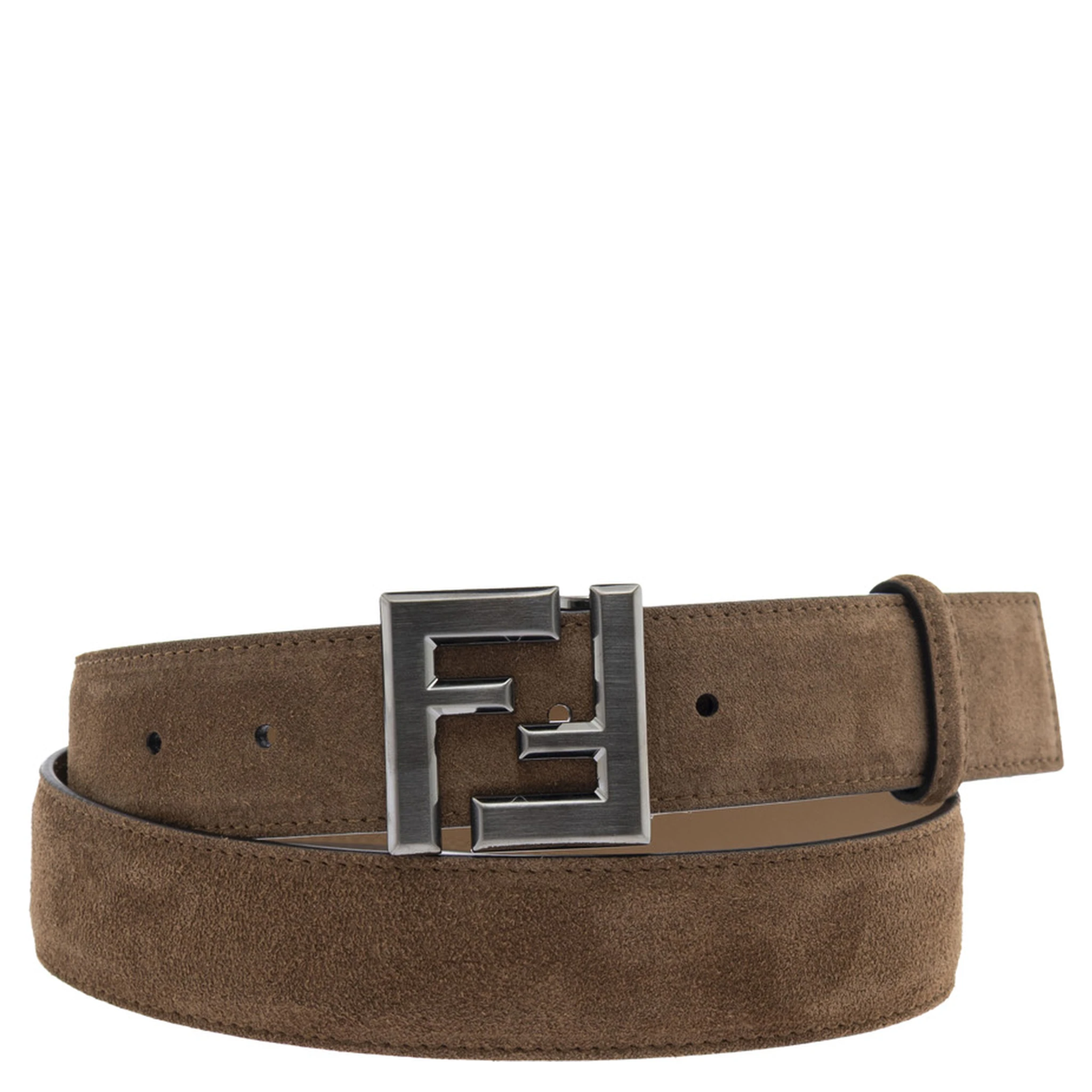 Brown Belt with FF Buckle Closure in Suede Man