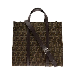 Brown and Beige FF Jacquard Fabric Tote Bag in Cotton Blend Man