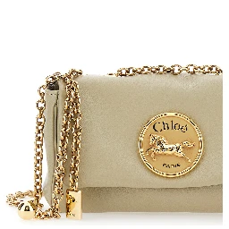 Heritage Beige Shoulder Bag with Chain-Link Shoulder Strap and Logo Plaque on the Front in Leather Woman