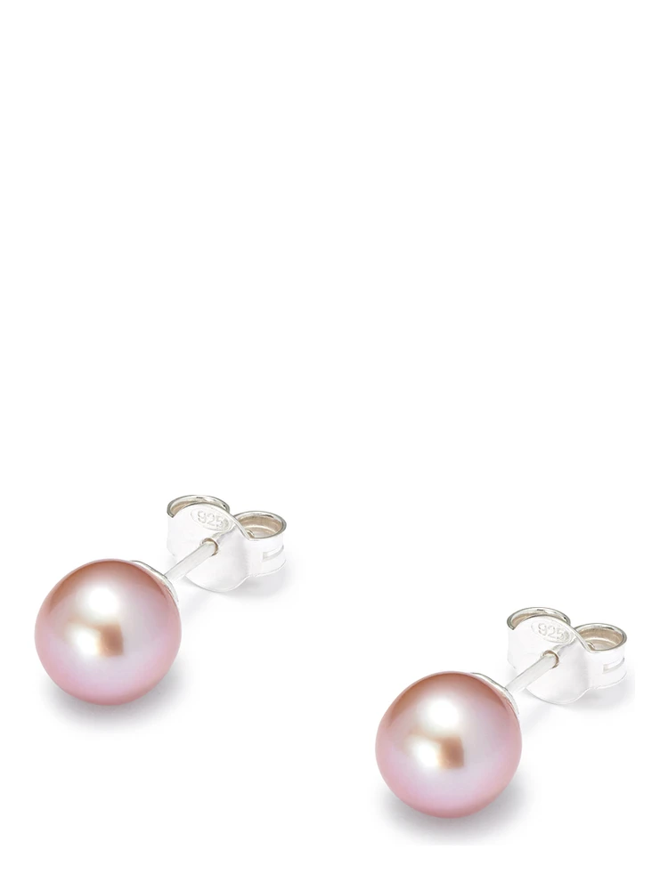Freshwater Pink Pearl Stud Earrings in Sterling Silver Woman