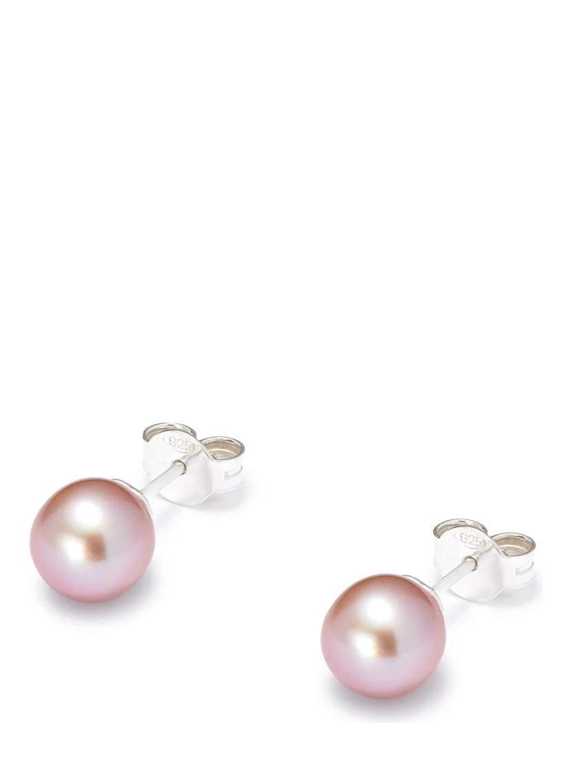 Freshwater Pink Pearl Stud Earrings in Sterling Silver Woman