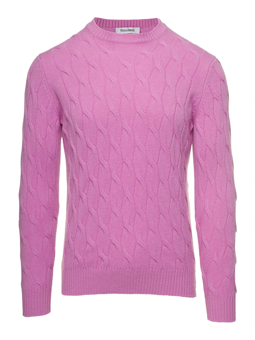 Pink Cable Knit Sweater in Wool and Cashmere Man Gaudenzi