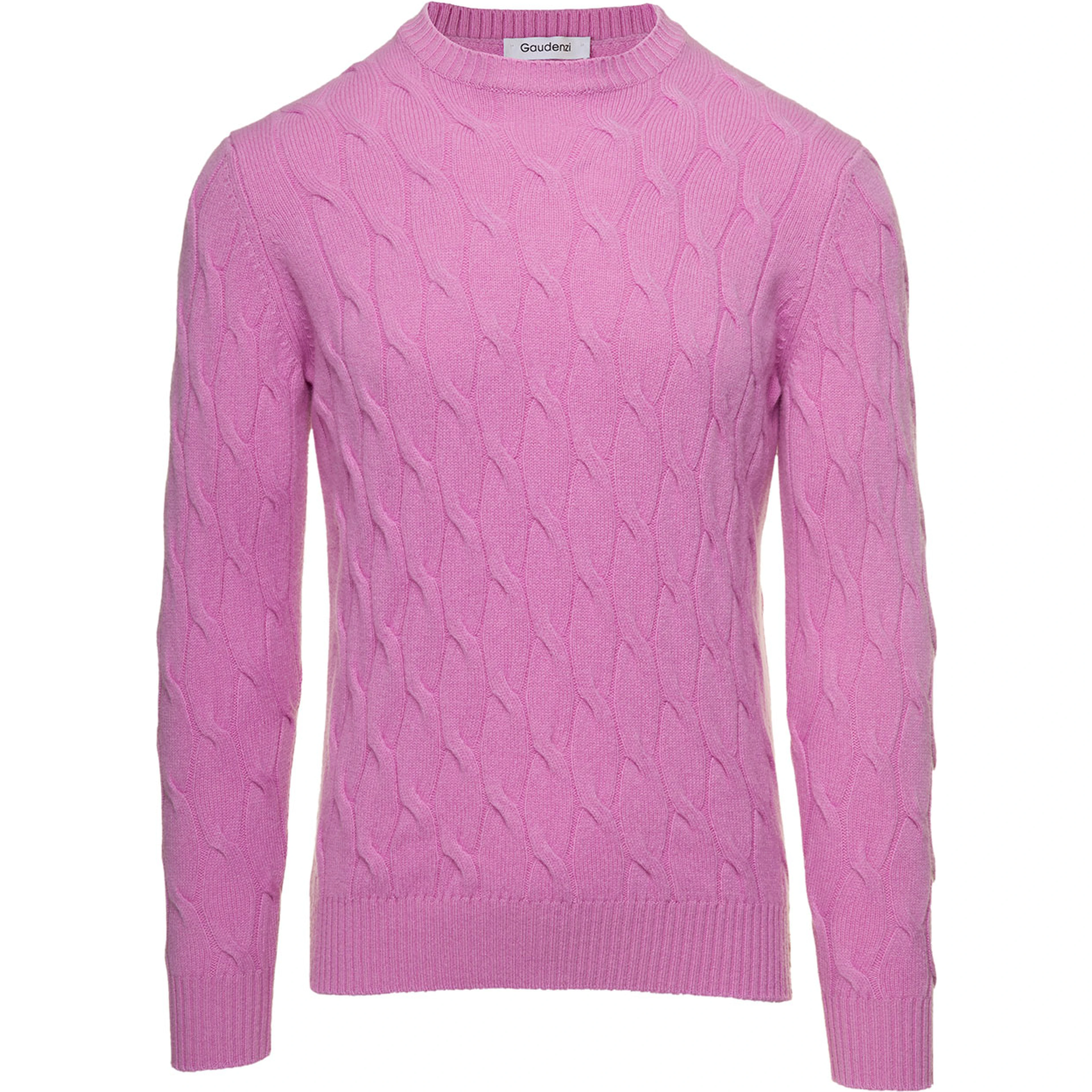 Pink Cable Knit Sweater in Wool and Cashmere Man Gaudenzi