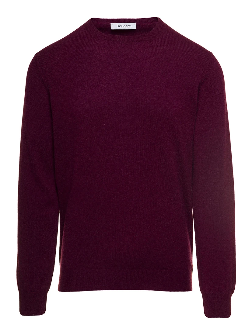 Purplish Red Crewneck Sweater In Cashmere Man Gaudenzi