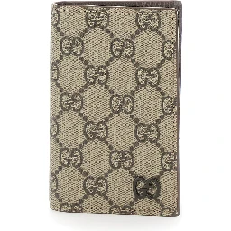 Beige Card Holder with All-Over GG Motif and Logo on the Front in Fabric Man