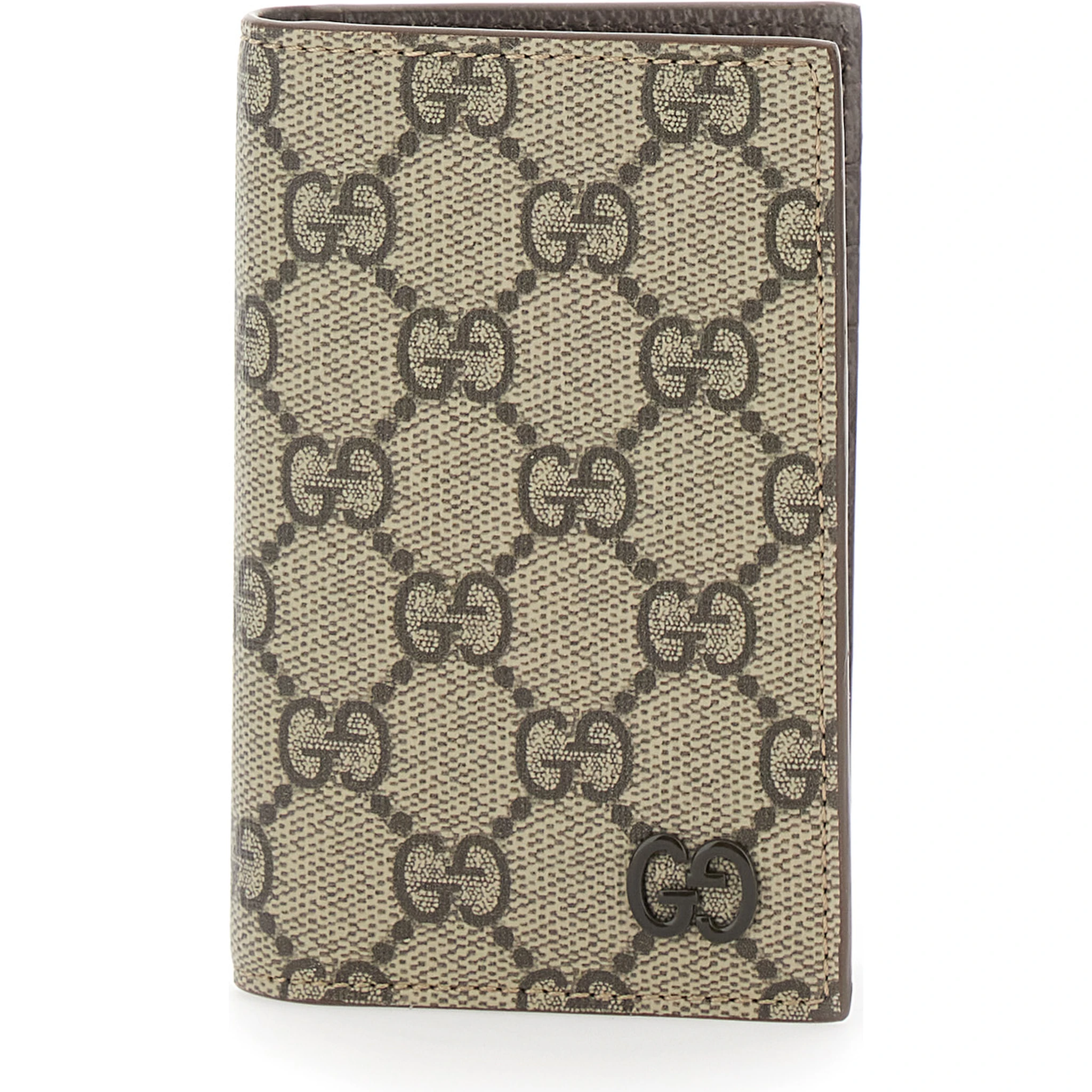 Beige Card Holder with All-Over GG Motif and Logo on the Front in Fabric Man