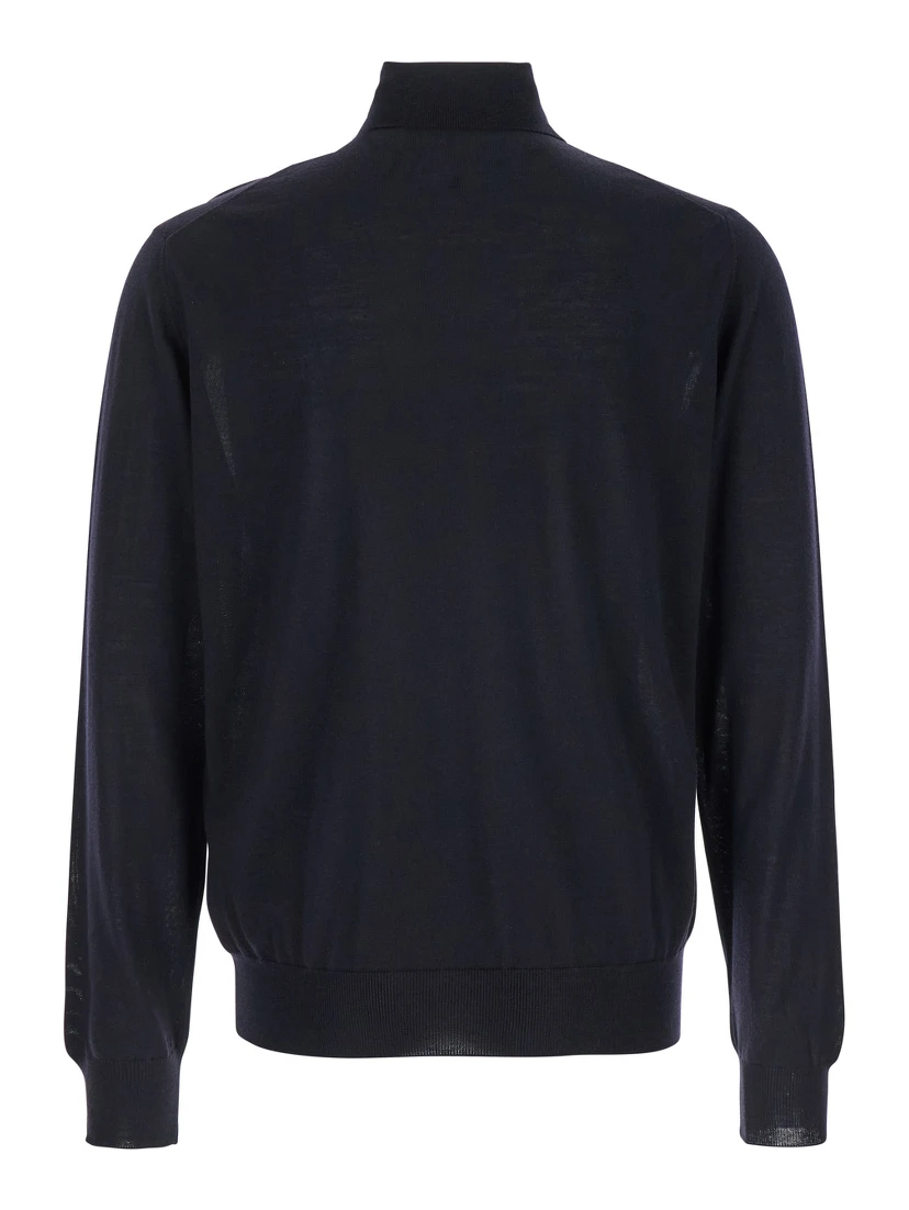 Blue Turtleneck with Long Sleeves in Wool Man